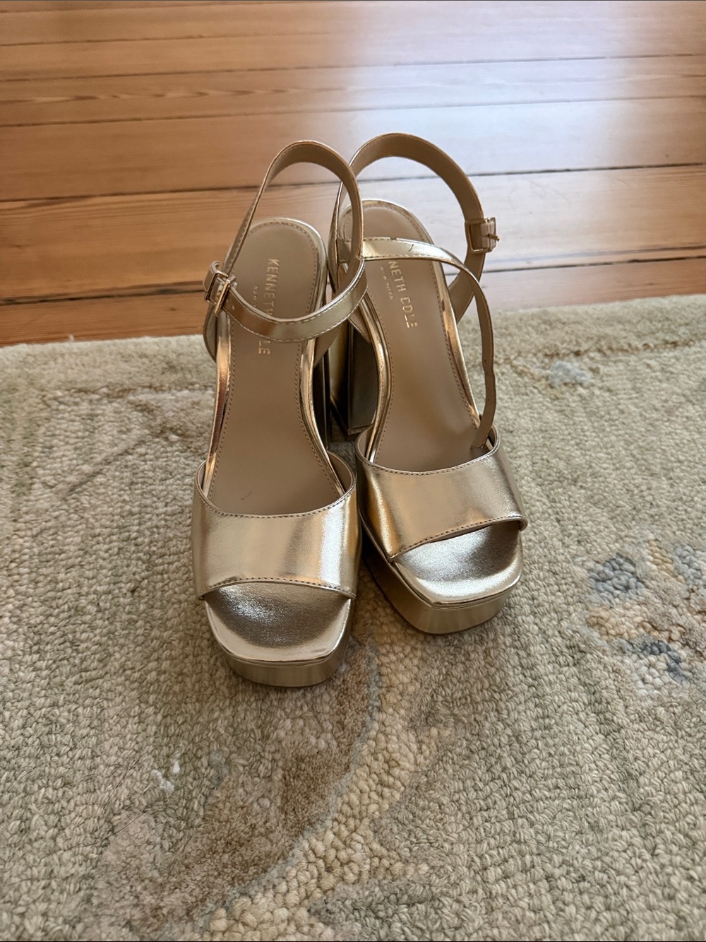 Kenneth Cole Metallic Gold Platform Slingback Heels
